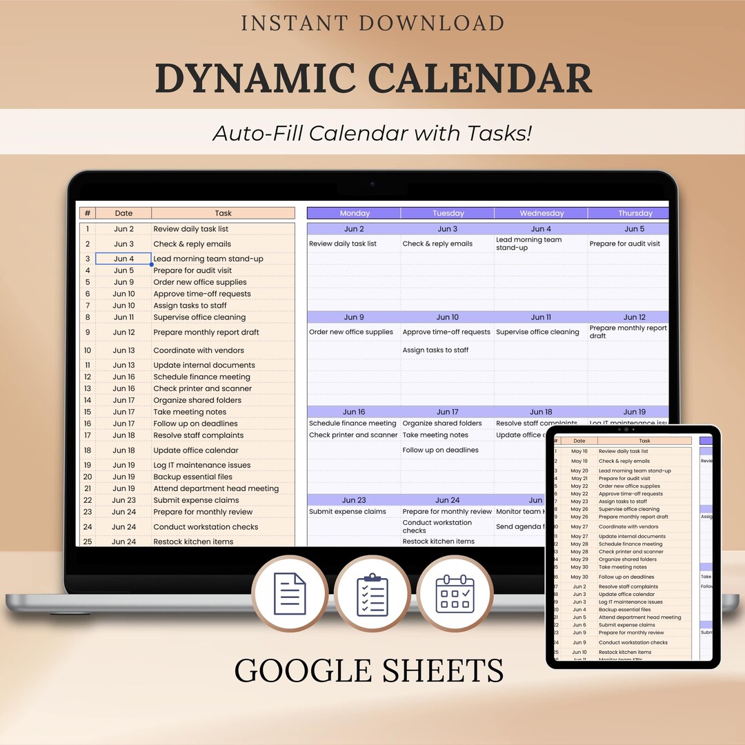 Dynamic Google Sheets Task Calendar: Auto-fill Planner (digital ...