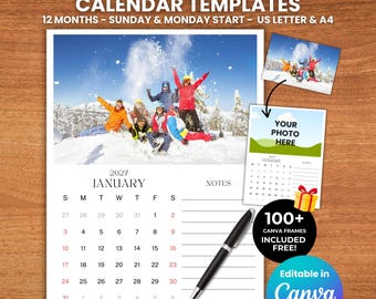 2027 Calendar Templates: Editable Canva Templates, Monthly Planner, Monday & Sunday Start