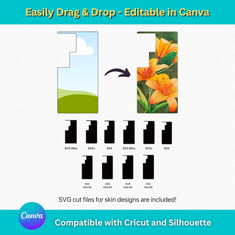 Design youw own Samsung Galaxy Phone Case Templates - Drag and Drop frames - Digital Download - Phone Case Mockups - Cell Phone Case Templates
SVG, PSD, PDF, DXF, and AI cut fileas are inclueded!
Editable Canva phone case templates!