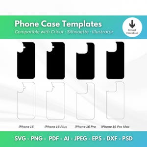 iPhone 16 Case SVG Files for Cricut, Outlined & Solid Vector Files, Phone Case Sublimation, iPhone 16 Pro Templates, 16 Plus, 16 Pro Max