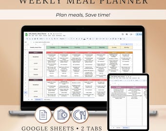 Weekly Meal Planner Google Sheets: Menu Spreadsheet, Breakfast & Lunch Template, Meal Calendar