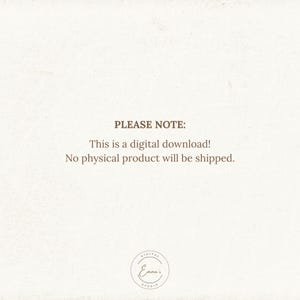 K&ouml;nnte beinhalten: Cremefarbener Hintergrund mit dem Text &bdquo;BITTE BEACHTEN: Dies ist ein digitaler Download! Es wird kein physisches Produkt versendet.&ldquo; Unten befindet sich ein kreisf&ouml;rmiges Logo mit dem Text &bdquo;Emma's Studio&ldquo;.