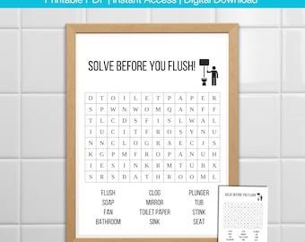Bathroom Word Search Printable: Funny Toilet Puzzle, Guest Restroom Decor (Digital Download)