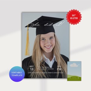 Faire-part de remise de diplôme universitaire, modèle de toile facilement modifiable, promotion 2025, design minimaliste, affiche de fête, faire-part carte d'invitation