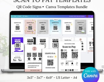 Editable Business QR Code Sign Templates: Scan to Pay, Review, Social Media (Digital Download)