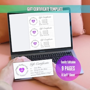 Sjabloon Moederdagcadeaubon, bewerkbaar op canvas, cadeaubon gepersonaliseerd bericht, DIY-hartslagkaart voor moeder, lastminutecadeau