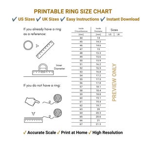 Tabla de tallas de anillos: Medidas de dedos para EE. UU. y Reino Unido (imprimible, descarga digital)
