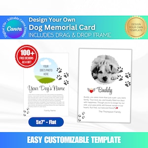 Plantilla editable de tarjeta conmemorativa para perros • Tarjeta de condolencias por la pérdida de una mascota • Plantilla Canva • Descarga digital • Plantilla personalizada de tarjeta de regalo por la pérdida de una mascota
