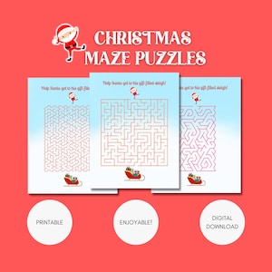 Printable Maze Puzzles for Christmas, Labyrinth Santa Puzzle, Maze for Kids, Maze for Adults, Printable Labyrinth for Kids, Digital Download
