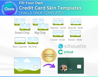 Credit Card Skin Templates: Canva Editable Debit Card Skin, Bank Card Sublimation Sticker, Drag & Drop Frames, ATM Skin SVG