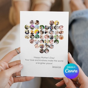 Muttertags Herz Foto Collage Karte • Bearbeitbare Canva Vorlage • Druckbares Geschenk für Mama • A4 • US Letter • 5x7 Zoll • Einfache Grußkarte