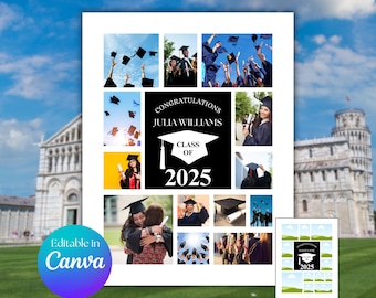 Class of 2025 Graduation Photo Collage Poster: Editable Canva Template (Digital Download)