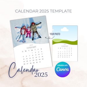 Editable Photo Calendar 2025, 2025 Calendar Template, Mini Calendar 2025, Canva Template, Custom Calendar Template, 2025 Calendar Photo