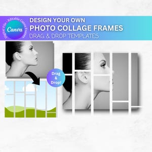 Photo Collage Editable Templates, Picture Collage Canva Frame, Drag and Drop, Memory Storyboard, Family Photo Template