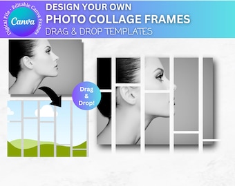 Photo Collage Editable Templates, Picture Collage Canva Frame, Drag and Drop, Memory Storyboard, Family Photo Template