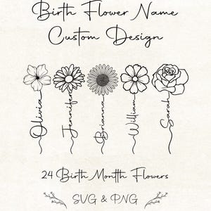 Custom Birth Flower Name Tattoo | Minimalist Birth Month Design | SVG & PNG Files | Digital Download