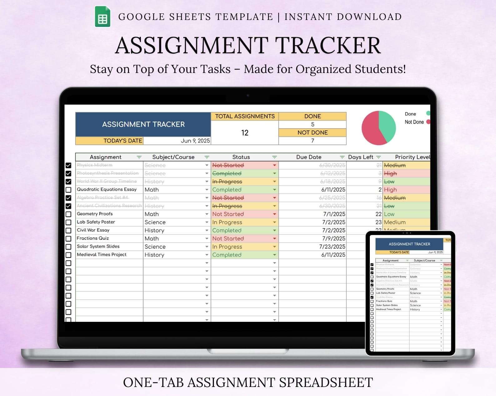 Student Assignment Tracker: Simple Google Sheets Planner, Digital ...