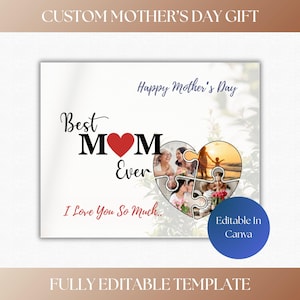 Mother&#39;s Day Photo Collage Template: Heart Puzzle Canva Frame (Digital Download)