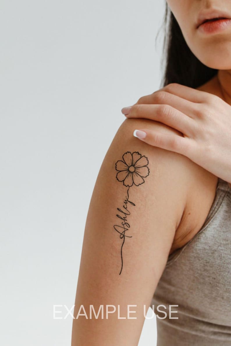 Custom Birth Flower Name Design: Line Art Tattoo PNG & SVG (Digital Download) image 10
