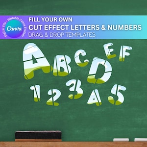 Marcos de letras editables de arrastrar y soltar de Canva, marcos de corte de Canva, paquete de plantillas de Canva con números del alfabeto editables, fuente PNG con números del alfabeto