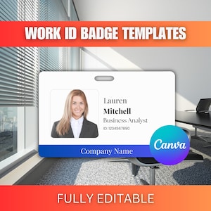 Editable Work ID Badge Templates • Identity Photo Cards • Office Employee Labels • Canva Drag & Drop Frames • Name Tags • Manager ID Card