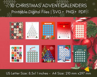 Christmas Advent Calendar Printables: Family Countdown Bundle (SVG, PNG, PDF)