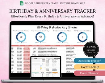 Birthday & Anniversary Tracker: Party Planner Google Sheets Template (Digital Download))