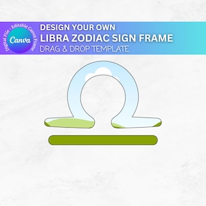 Easy Drop Canva Sternzeichen Waage Vorlage, Waage svg, bearbeitbare Horoskopvorlage, anpassbarer Astrologie-Rahmen, Waage png Design