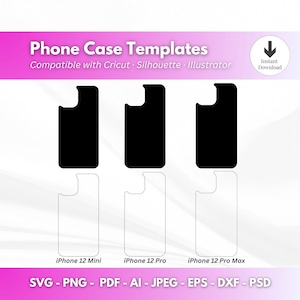 Coque iPhone 12, fichiers SVG pour Cricut, contours et fichiers vectoriels unis, sublimation de coque de téléphone, modèles iPhone 12 Pro, 12 Mini, 12 Pro Max