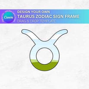 Modelo de Zodíaco Touro Editável, Moldura Canva Fácil de Arrastar e Soltar, Modelo de Horóscopo Editável, Design Canva Touro Personalizável