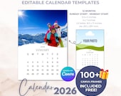 2026 Calendar Editable Template, Month at a Glance Photo Calendar, 3.5x5 Mini Calendars, Editable Canva Templates, A4 and US Letter Calendar