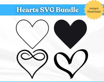 Ensemble coeur SVG : contour et coeurs solides, prêt pour la découpe Cricut (téléchargement numérique)