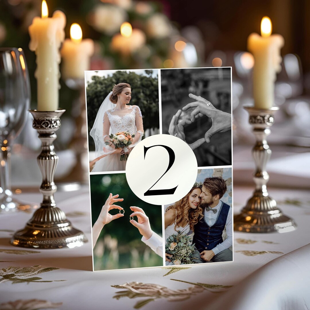 Modern Wedding Table Numbers 4-photo Collage Frame Grid Editable Canva ...