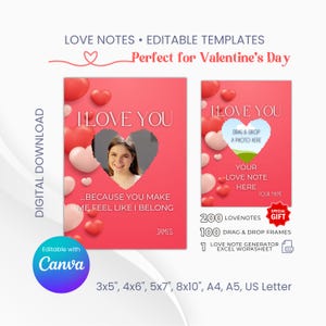 Editable Love Notes Card, Valentine's Day Messages for Girlfriend, Thoughtful Notes for Boyfriend, Canva Templates with Romantic Messages
