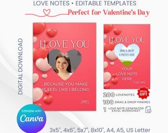 Editable Love Notes Card: Canva Valentine's Day Templates (Digital Download)