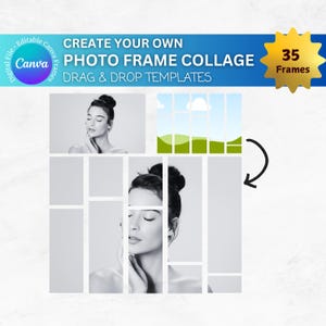 35 Drag & Drop Photo Collage Templates, Editable Canva Frames, DIY Photo Album