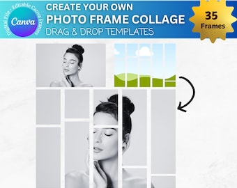 35 Drag & Drop Photo Collage Templates, Editable Canva Frames, DIY Photo Album
