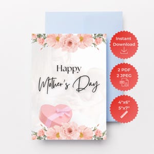 Carte de fête des mères heureuse • Motif floral rose imprimable à l'aquarelle • Cadeau pour maman seule • Carte florale élégante • Téléchargement numérique minimaliste
