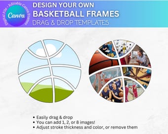 Basketball Collage Frames: Easy Editable Canva Templates (Digital Download)