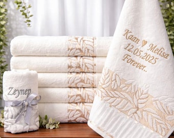 Personalized Turkish Bath Cotton Towel, Wedding gift,  Embroidered Towel, Bridal Shower Gift Gold and Silver
