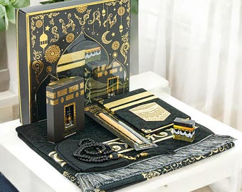 Personalisierte Luxus Islamische Gebetsgeschenk Box Dua Buch Gebetskette Anpassbare Gebetsmatte mit Kaaba Design Essance Solid Scent Miswak