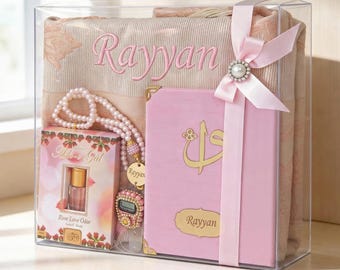 Personalized Islamic Gift Set, Prayer Rug, Yaseen Book, Tasbih