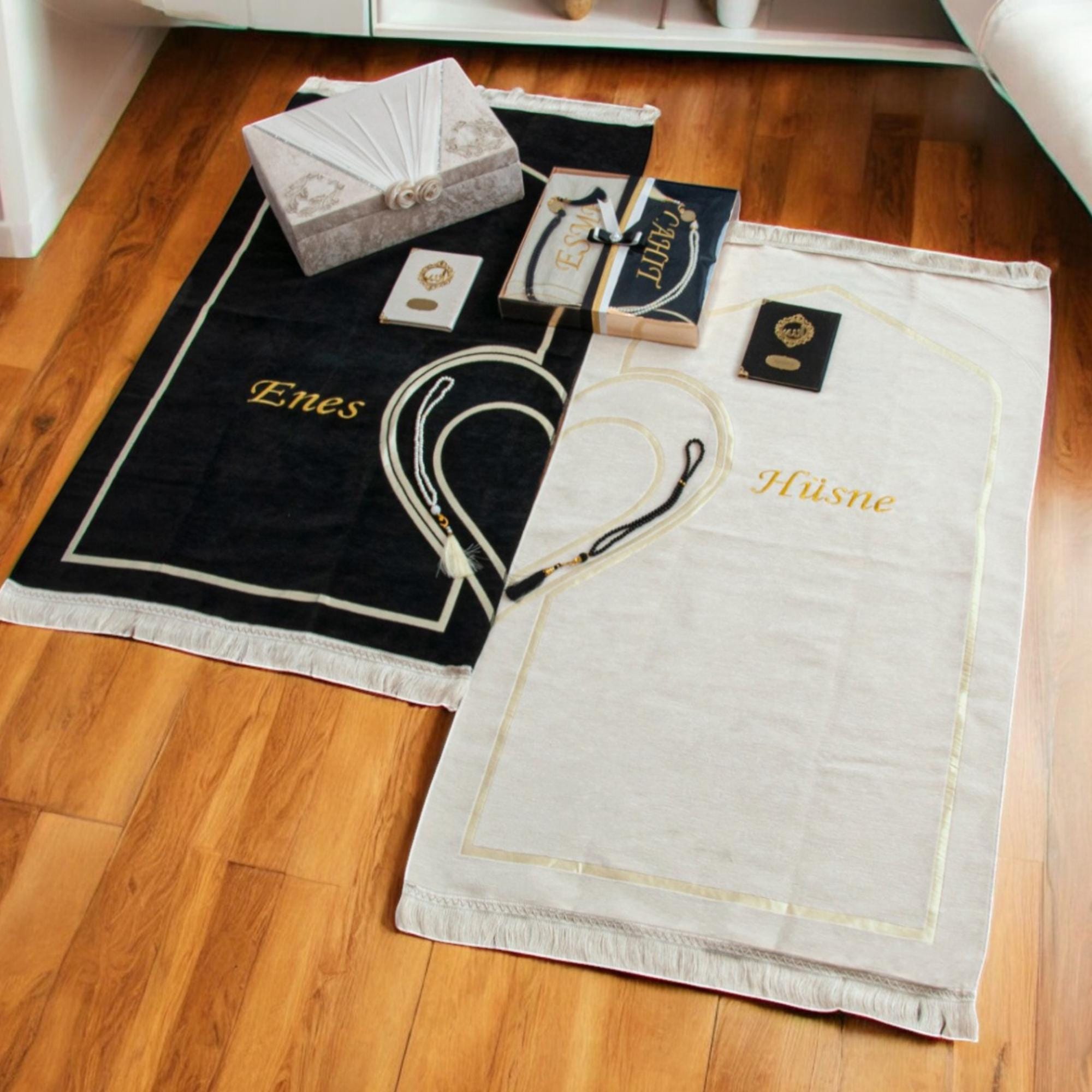 Luxury Quality Personalized Prayer Couple Set Heart Shaped Prayer Rugs for Valentines Day for Couples Ramadan Gift Islamic Gift Eid Gift