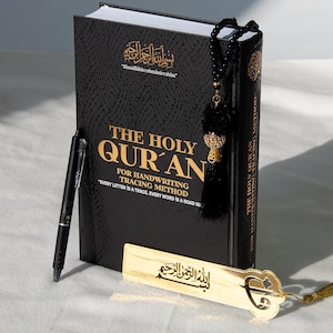 Shadowed Quran Text Mushaf with Erasable Pen Prayer Beads Tracing Workbook Full Tracing Quran Teaching Book Personalized Shaded Quran Black