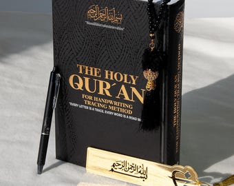 Shadowed Quran Text Mushaf with Erasable Pen Prayer Beads Tracing Workbook Full Tracing Quran Teaching Book Personalized Shaded Quran Black