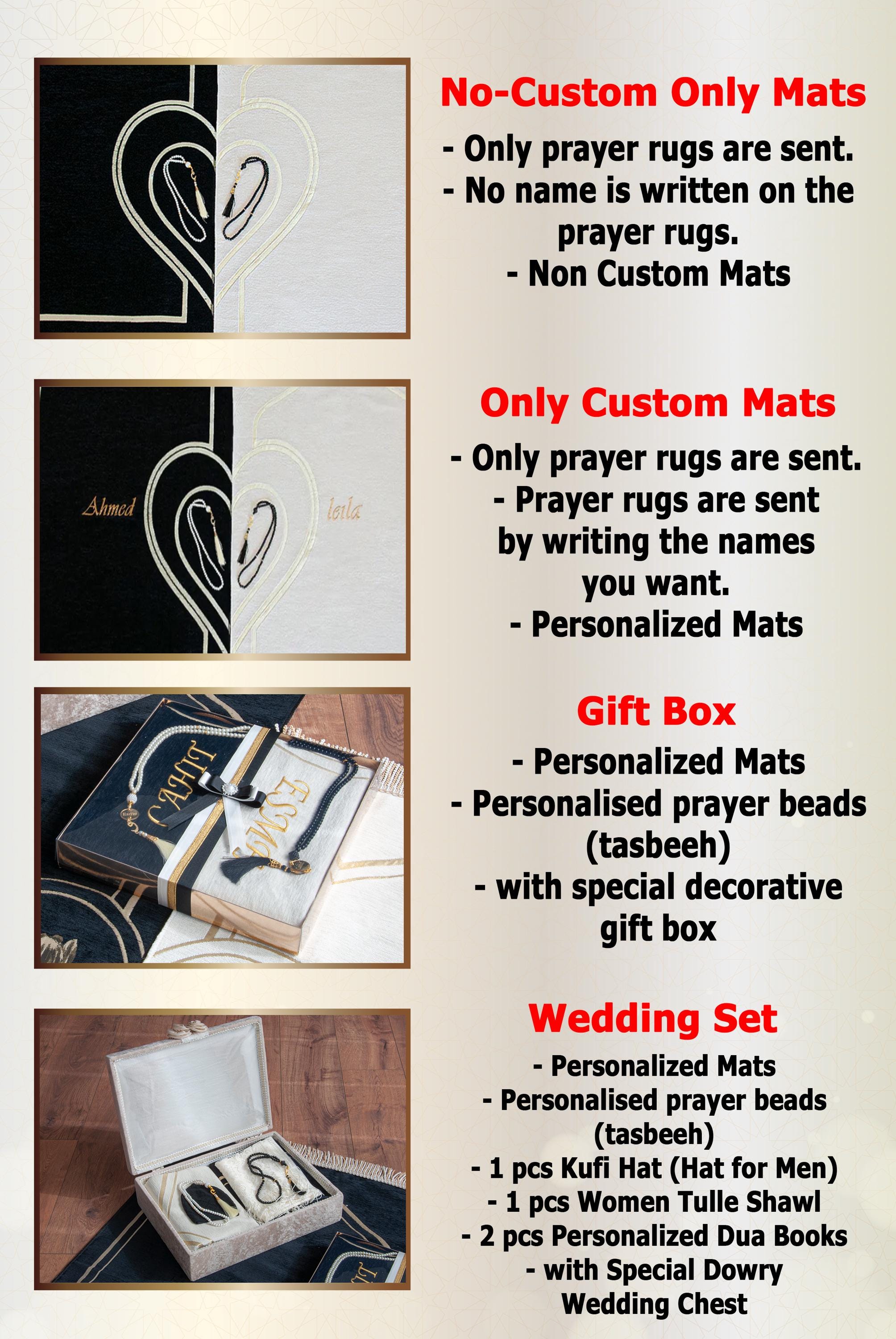 Luxury Quality Personalized Prayer Couple Set Heart Shaped Prayer Rugs for Valentines Day for Couples Ramadan Gift Islamic Gift Eid Gift