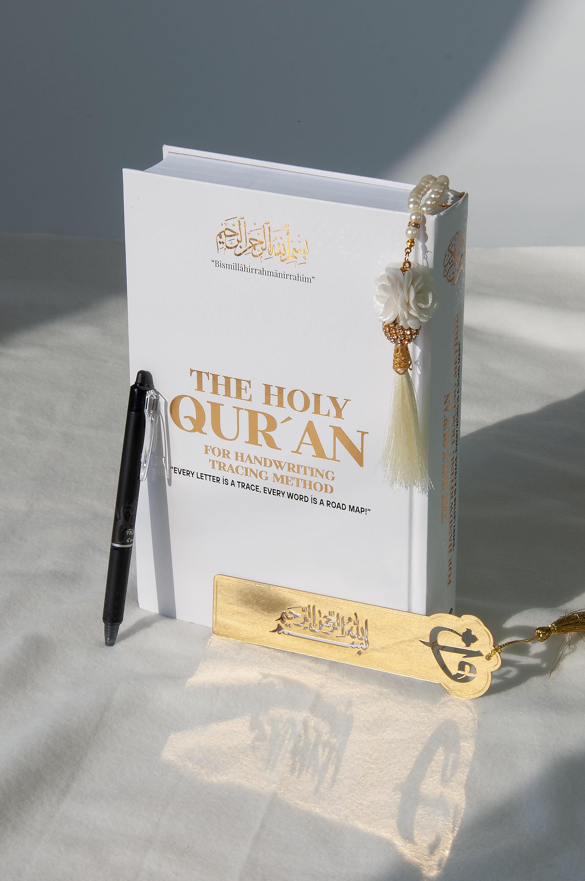 Shadowed Quran Text Mushaf with Erasable Pen Prayer Beads Tracing Workbook Full Tracing Quran Teaching Book Personalized Shaded Quran White