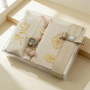 Personalized Islamic Gift Set, Prayer Mat, Yaseen Book, Tasbih