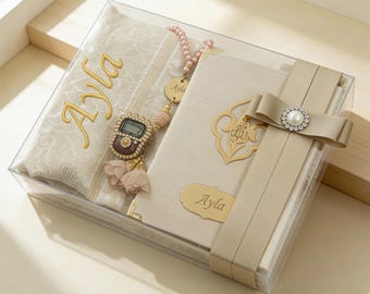 Personalisiertes islamisches Geschenkset, Gebetsteppich, Yasin-Buch, Tasbih