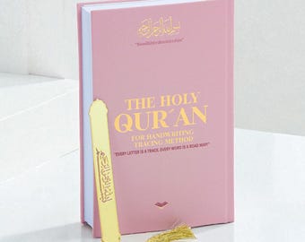 Shadowed Quran Text Mushaf with Erasable Pen Prayer Beads Tracing Workbook Full Tracing Quran Teaching Book Personalized Shaded Quran Pink